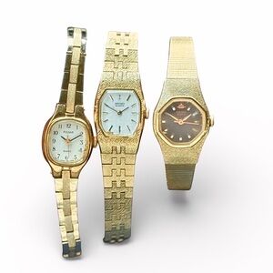 Lot of 3 Vintage Gold Tone Ladies Watches - Seiko & Pulsar (need batteries)